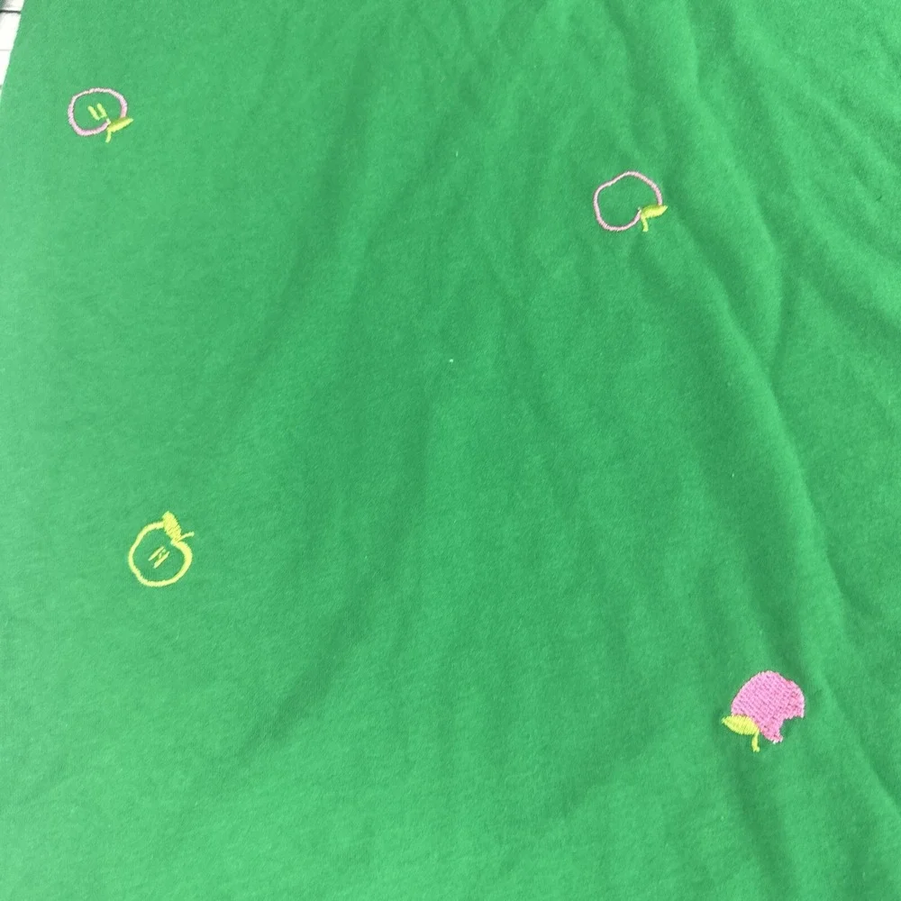 Unbranded Green Embroidered Apple Sleepshirt Nightgown V-Neck Long Sleeve Small